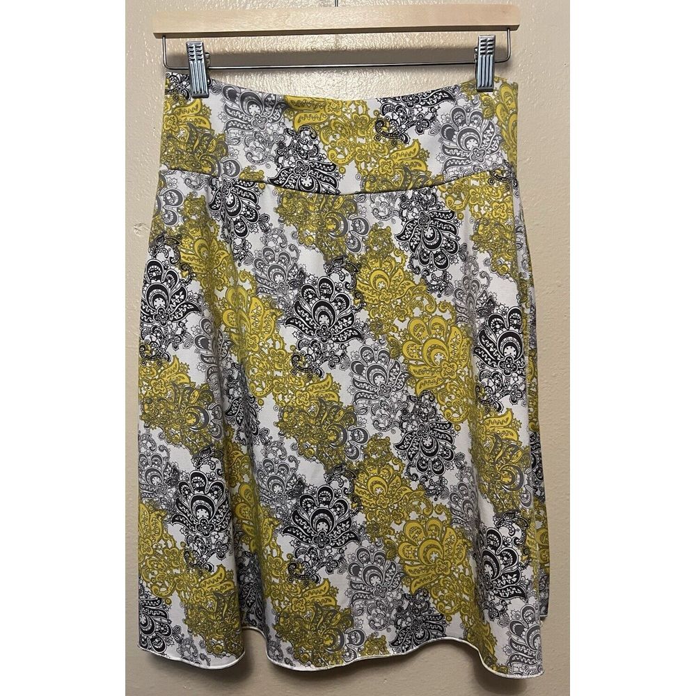 Tranquility A-line Stretch Skirt Yellow Grey Black White Pattern Soft Comfy Sz M